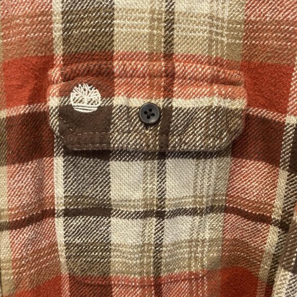 Timberland Flannel Button Up Shirt Mens 2XL Brown Red Plaid Pocket Classic Fall - Picture 9 of 15